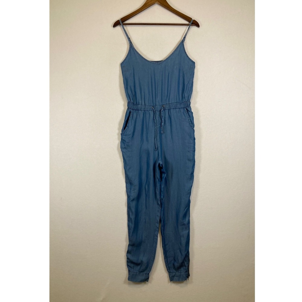 Love Tree Jumpsuit Womens Small Blue Chambray Tencel Spaghetti Strap